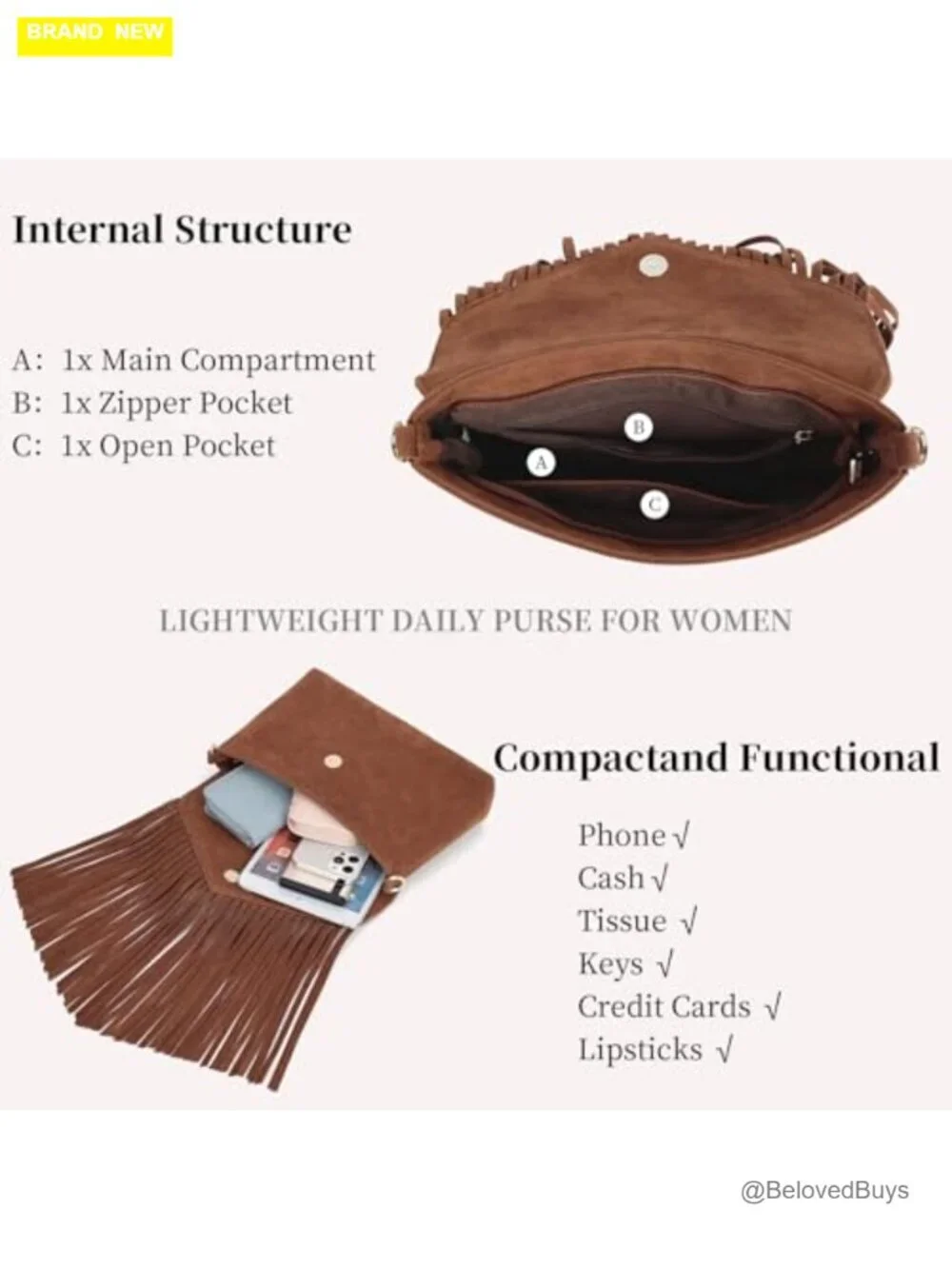 Fringe Hobo Crossbody Bag in Faux Suede with Tassels and Adjustable Strap